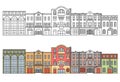 Old Europe city. Street. Houses. Horizontal illustration.