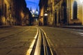 Old European city pedestrian street night city lights. Royalty Free Stock Photo