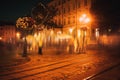 Old European city pedestrian street night city lights Royalty Free Stock Photo