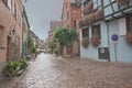 Old European cobbled street, Alsace, France