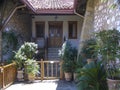 Old European courtyard. Historical Mediterranean Greek architecture.