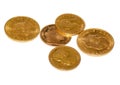 Old european gold coins ( France, Austria, Russia, England). Royalty Free Stock Photo