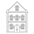 Old european house. Flat outline drawing