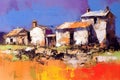 An old European house on the Mediterranean coast, art painting