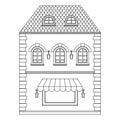 Old european house with store on the ground floor. Flat outline drawing