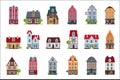 Old European houses facade set, colorful houses of different architectural styles vector Illustrations on a white Royalty Free Stock Photo