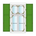 Old European Window with shutters, 1900, Wood and Brass Hardware, White Laquered Royalty Free Stock Photo