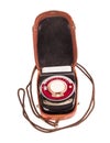 Old exposure meter in leather case. Royalty Free Stock Photo
