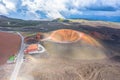 Old extinct inactive craters on the slope of the volcano Etna, aerial top view Royalty Free Stock Photo