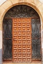 Old facade and entrance of majestic house in Alcaraz, Albacete province, Spain