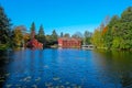 Old factory buildings of red ochre painted wood Royalty Free Stock Photo