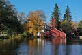 Old factory hose tower of red ochre painted wood Royalty Free Stock Photo