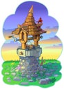 Old Fairy Tale Wishing Well with Animals Vector Cartoon Royalty Free Stock Photo