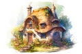 Old fairytale house and garden on white background in watercolor style Royalty Free Stock Photo