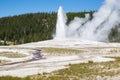 Old Faithful geyser eruption into Yellowstone National Park, USA Royalty Free Stock Photo