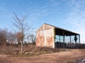 old farm land cow shed blue sky agriculture pen