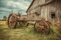 Old farm machine by barn Ai photo Royalty Free Stock Photo