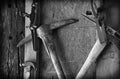 Old Farm Tool Wall in black and White