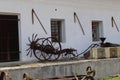 Old farm with vintage agricultural tools Royalty Free Stock Photo
