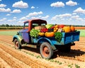 Old farmer produce harvest truck farm field Royalty Free Stock Photo