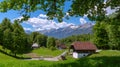 Old farmhouse in Ballenberg. Swiss Open Air Museum in Brienz, Switzerland. Wonderful summer landscape Royalty Free Stock Photo