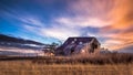 Old Farmhouse at Sunset On a Meadow