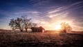 Old Farmhouse at Sunset in a Rural Setting Royalty Free Stock Photo