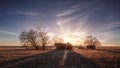 Old Farmhouse at Sunset in a Rural Setting Royalty Free Stock Photo