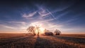 Old Farmhouse at Sunset in a Rural Setting Royalty Free Stock Photo