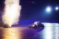 Old fashion car drift on the show under lights Royalty Free Stock Photo