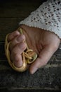 Old fashion lady holds a golden key in her hand Royalty Free Stock Photo