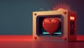 Old fashion retro heart in a multimedia box on a red-dark blue background. Generated AI technology Royalty Free Stock Photo