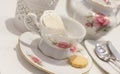 Cup of tea and biscuit with traditional tea set Royalty Free Stock Photo