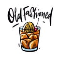 Old Fashioned alcoholic cocktail hand drawn vector illustration. Cartoon style Royalty Free Stock Photo