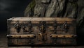 Old fashioned antique trunk with rusty lock, full of mysterious treasures generated by AI