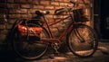 Old fashioned bicycle leans against rustic brick wall generated by AI Royalty Free Stock Photo