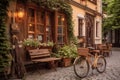 old-fashioned bike near charming european-style cafe