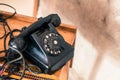 Old fashioned black telephone in retro/vintage style from long gone era