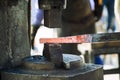 Old fashioned blacksmith furnace with burning coals Royalty Free Stock Photo