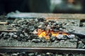 Old fashioned blacksmith furnace with burning coals Royalty Free Stock Photo