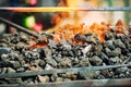 Old fashioned blacksmith furnace with burning coals