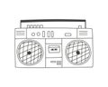 Old fashioned, boombox from 90s. Hand-drawn vector illustration, doodle style. Linear Royalty Free Stock Photo