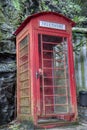 Old-fashioned British Analog telephone booth on exhibition for local tourist to view