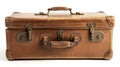 An old-fashioned brown leather suitcase with worn locks and a sturdy handle Royalty Free Stock Photo