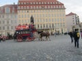 The old-fashioned bus with horse in Dresden, Germany