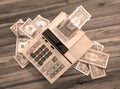 Old fashioned calculator and dollars Royalty Free Stock Photo