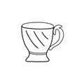 Old fashioned ceramic or porcelain tea cup, doodle style flat vector outline for kids coloring book