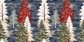 Old-Fashioned christmas tree with primitive hand sewing fabric effect banner. Cozy nostalgic homespun winter hand made