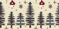 Old-Fashioned christmas tree with primitive hand sewing fabric effect banner. Cozy nostalgic homespun winter hand made