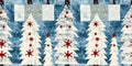 Old-Fashioned christmas tree with primitive hand sewing fabric effect banner. Cozy nostalgic homespun winter hand made